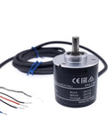 Rotary Encoder 5 24V DC NPN Output Rotary Switch for Industrial Motors with 2m lead cable and rugged metal housing.