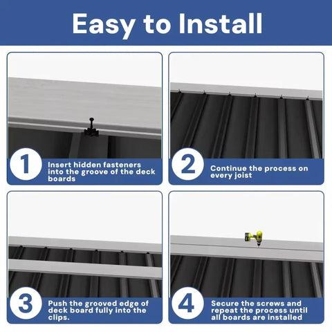 Hidden Deck Fasteners Kit With Stainless Steel Screws And Drill Bits For Composite Decking Pro Grade DIY Friendly Universal Decorative Plate Clamps 100 Piece Set For Clean Neat Flawless Install installation guide