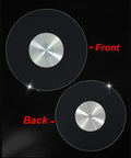 Front and back view of Large Lazy Susan Turntable With Clear Tempered Glass Top And Aluminum Base showing 360-degree rotation design.
