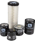 OEM Filter Kit LVA21128 for 3032E 3036E and 3038E tractors with five filters: engine oil, air, fuel, and two hydraulic filters.