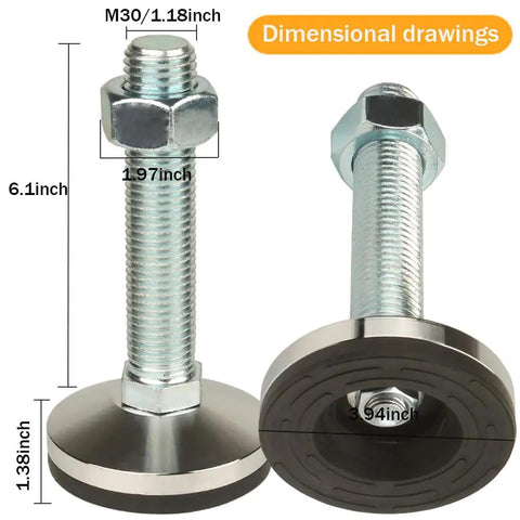 Heavy Duty Leveling Screw Leg With 3.94 Inch Diameter Base, 150 Millimeters Long, Adjustable Feet M30 Thread, Chrome Base