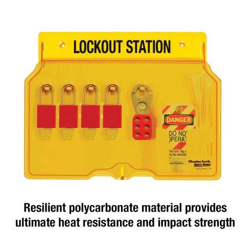 Lockout Tagout Padlock Station To Secure Up To 10 Safety Padlocks And Hasps OSHA Compliant One Piece Molded Design With Translucent Lockable Cover
