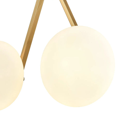 Close-up of Alby 2-Light Wall Sconce In Brushed Brass And White With Opal Glass Shades No Fuss Hardwired Fully Dimmable LED