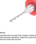 Close-up of 0.9mm Solid Tungsten Carbide PCB Drill Bit Set With 1/8 Inch Shank, 38mm Length, highlighting the spiral design for chip removal.
