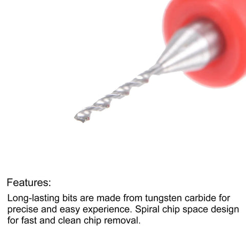 Close-up of 0.9mm Solid Tungsten Carbide PCB Drill Bit Set With 1/8 Inch Shank, 38mm Length, highlighting the spiral design for chip removal.