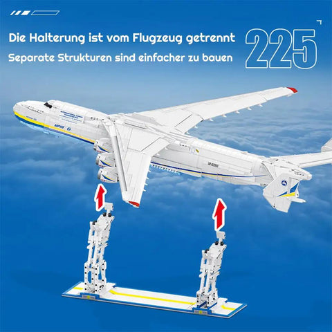 Side view of Massive An-225 Large Transport Aircraft Building Blocks Set 5350+ Pieces MOC Model Kit with landing gear detached