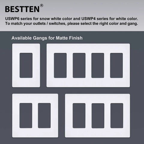 4 matte white screwless wall plates for outlets and switches, 20 Pack Dope Matte Snow White USWP6 One Gang Screwless Wall Plate Decor Outlet Cover And Switch Plate For Dimmer USB GFCI Receptacle Durable Polycarbonate Fingerprint Resistant Easy Clean