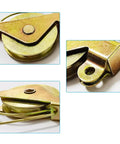 Close-up of Four Pack One And One Quarter Inch Sliding Screen Door Wheel Replacements With Tension Springs and Concave Steel Ball Bearing Rollers.