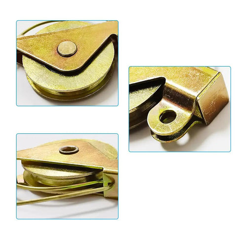 Close-up of Four Pack One And One Quarter Inch Sliding Screen Door Wheel Replacements With Tension Springs and Concave Steel Ball Bearing Rollers.