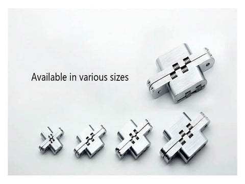 Cross Hidden Door Hinges 180 Degree Zinc Alloy Invisible Folding Hinge For Cabinets And Wooden Boxes in multiple sizes