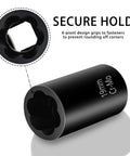 Close-up of 19mm twist socket from Garage Ready 5 Piece Twist Socket Set With Center Punch Bar for Stubborn Lug Nut Removal.