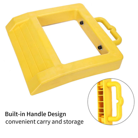 Heavy Duty Pallet Truck Stopper Chock For Pallet Jack 14 Inch Long 12 Inch Wide 2 Inch High Yellow Portable Carrying Handle And Friction Bottom Design Park In Seconds