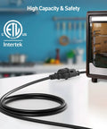 ETL Listed 2-Pack 16 AWG 360 Degree Rotating Flat Plug Short Extension Cords 1ft in use with kitchen appliance