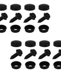 24 Piece Rustproof License Plate Screws With Caps Black Stainless Steel Universal Fit Fasteners Kit arranged on white background