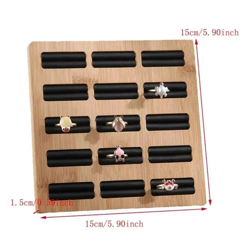 Straight Up The Coolest Wooden Ring Storage Tray With 15 Grids And Soft Velvet Lining To Keep Your Bling Organized On Vanity Or Dresser For Earrings And Bracelets.