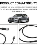 Brake pad wear sensor cable set for BMW F20/F21/F30/F31; front and rear sensor lines with black wiring and gray connectors