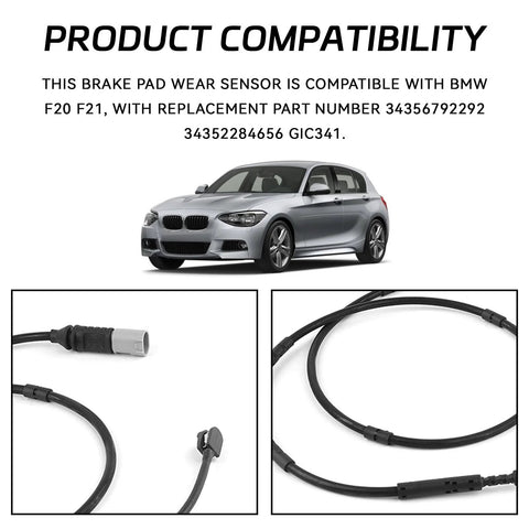 Brake pad wear sensor cable set for BMW F20/F21/F30/F31; front and rear sensor lines with black wiring and gray connectors
