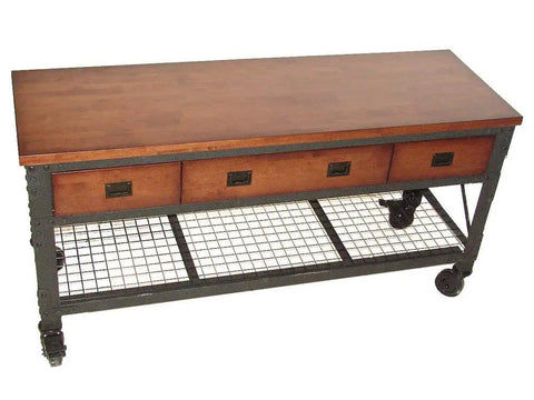 Rolling Workbench With Solid Hardwood Top 72 Inch By 24 Inch Heavy Duty Steel Construction Three Drawer Tool Station For Home Garage And Workshop Big Workspace Durable Easy Mobility On Wheels.