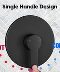 Matte Black Tub And Shower Faucet Set With Valve And 6 Inch Rain Shower Head Easy Install Tub Shower Combo Dope Dual Handle Bath Fixture For Modern Bathrooms showing single handle design.