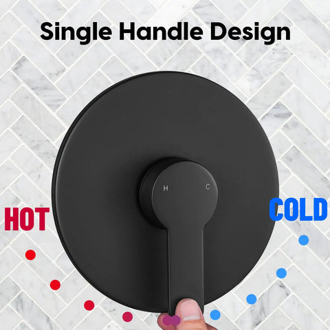 Matte Black Tub And Shower Faucet Set With Valve And 6 Inch Rain Shower Head Easy Install Tub Shower Combo Dope Dual Handle Bath Fixture For Modern Bathrooms showing single handle design.