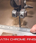 Heavy Duty Tempered Steel Rule With Satin Chrome Finish for Quick Reading and Millimeter Graduation next to cutting tool