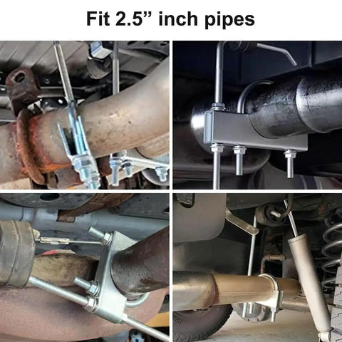 Heavy Duty Universal 2.5 Inch Exhaust Clamp With Hanger Rod And Four Rubber Exhaust Hangers Kit for secure muffler pipes.