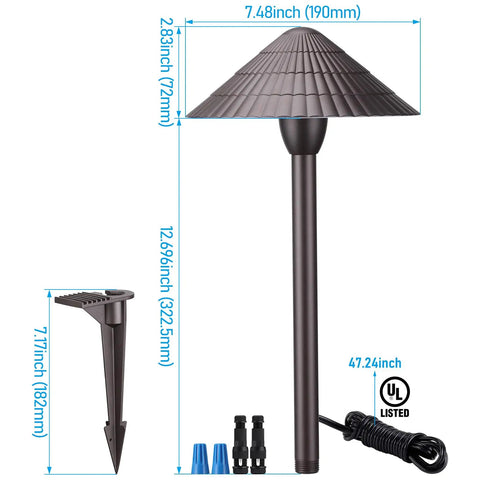 Low Voltage LED Landscape Path Lights 3W Cast Aluminum 12-24V 5 CCT 1800K To 5000K IP65 ETL Listed Oil Rubbed Bronze dimensions