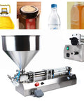 Hassle Free Pneumatic Paste Filler Machine Single Head Semi Auto Bottle Filling Station for thick syrups and creams in stainless steel.