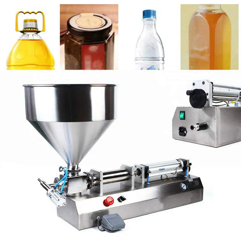 Hassle Free Pneumatic Paste Filler Machine Single Head Semi Auto Bottle Filling Station for thick syrups and creams in stainless steel.