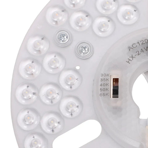 AUNMAS 6.30in LED Ceiling Fan Light Retrofit 5CCT Adjustable 3000K-6500K close-up of LED module showing adjustment settings.