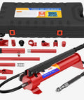 Anbull 10-Ton porta power hydraulic jack kit with red hand pump, rods and accessories in a black carrying case.