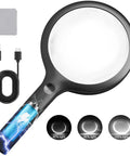 30X Rechargeable Magnifier With Light, 4.33 Inch Large Handheld LED Magnifying Glass With 20 Daylight LEDs And 3 Gear Dimming