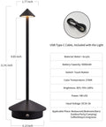 Go Anywhere Cordless Table Lamp Set Of 2 with USB Type-C cable, metal and acrylic material, dimensions labeled, for versatile use.