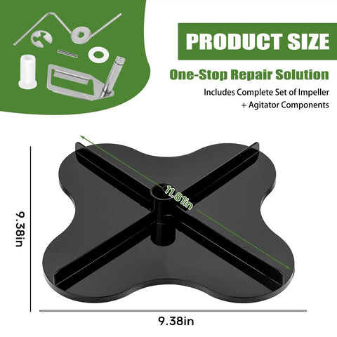 Lesco Spreader Repair Kit For N2320 With Nonstick Spinner And Agitator, dimensions shown, includes impeller and agitator components