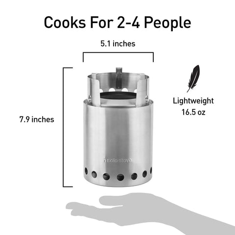 Titan Camping Stove For Backpacking And Outdoor Cooking A Compact Stainless Steel Wood Burning Stove With No Batteries Or Liquid Fuel Delivers Ultra Clean Burn Minimal Smoke And Dependable Heat On The Trail, 7.9 x 5.1 inches display over hand.