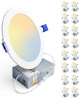 Sixteen Pack 6 Inch LED Recessed Downlights Dimmable Easy Install 5 CCT 2700K to 5000K 1050 Lumens 12W 120V IC Rated ETL FCC Energy Star Certified Canless Wafer Downlights