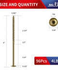 Heavy Duty 6 Inch Lag Screws Kit For Outdoor Wood And Structural Fastening Bronze Carbon Steel Washer Head Rust Resistant