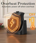 All In One Heater And Fan Combo Portable Space Heater Desk Fan Air Circulator With 45 Degree Tilt Dual Heat Settings 1500W And 750W Overheat Protection For Home Office Black showcasing overheat protection feature in a home environment.
