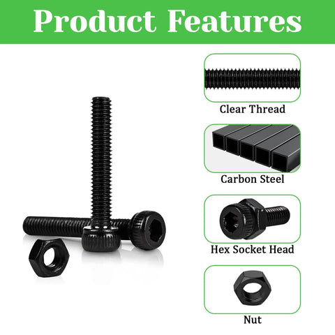 140 Pieces M3x30mm Hex Socket Head Cap Screws Bolts Made From Carbon Steel With Black Oxide Finish Allen Drive Full Threads
