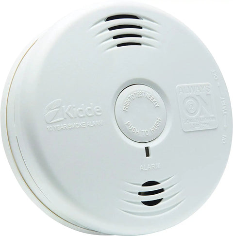 Front view of Smarter Smoke Alarm With 10 Year Battery And Photoelectric Sensor White Finish Battery Powered Smoke Detector For Smoldering Fires No Fuss Battery Replacements For A Decade End Of Life Chirp Alerts You