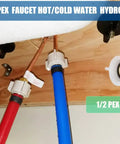Half Inch Pex Female Swivel Fitting Adapter For RV Plumbing Lead Free Brass Crimp Connector Pack Of Ten Easy Install Durable Brass With ASTM F1807 NSF ANSI 61 NSF 372 Certification shown in RV plumbing setup with blue and red pipes