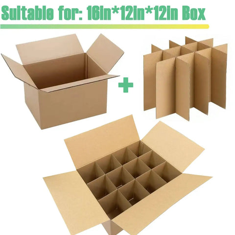 3-Pack Glassware Protection Kit With 15 Corrugated Dividers In Two Sizes And 36 Foam Sleeves For 16x12x12 Moving Boxes