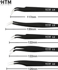 ESD Safe Precision Tweezers Set, 14 Piece Stainless Steel Tweezers includes slant, pointed tips for precise handling, DIY ready.