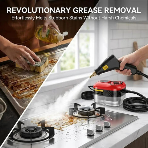 Heavy Duty Handheld Steam Cleaner With A Massive 2500W Output For Fast Heating Up To 105C cleaning grease on stove.