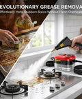 Heavy Duty Handheld Steam Cleaner Generating Scalding 2500W Heat To Blast Away Stubborn Kitchen Grease Bathroom Grout And Auto Upholstery With Multi Function Brush Kit in action.
