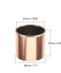 3 Pack Oilless Bushings Sleeve Bearings Built Tough With Bronze Composite Coating And Carbon Steel Base Measures 0.98 Inch Bore By 1.1 Inch Od By 0.98 Inch Length showing dimensions and design.