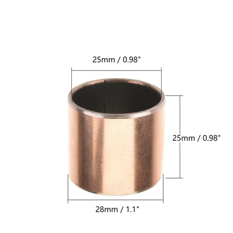 3 Pack Oilless Bushings Sleeve Bearings Built Tough With Bronze Composite Coating And Carbon Steel Base Measures 0.98 Inch Bore By 1.1 Inch Od By 0.98 Inch Length showing dimensions and design.