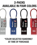 Set Your Own Combo TSA Travel Lock For Luggage And Zippers, Rugged Padlock With Cable Shackle, shown in four colors.