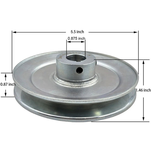 Single Groove V Belt Pulley 5.5 Inch Outer Diameter 7/8 Inch Bore 1 Groove Carbon Steel Motor Pulley Zinc Plated For V Belt Section A B 5L 4L AX BX Workhorse 1020 Steel with dimensions shown