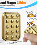 Solid Metal Alloy Magnetic Fidget Slider With Totally Smooth Glide Press Block And Crisp Click Sound Super EDC desk toy in gold color, handheld size.